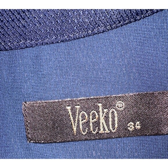 Veeko DaisyFloral Fit & Flare Dress NavyBlueWhite Retro Print Sleeveless Size 34 - Picture 10 of 11